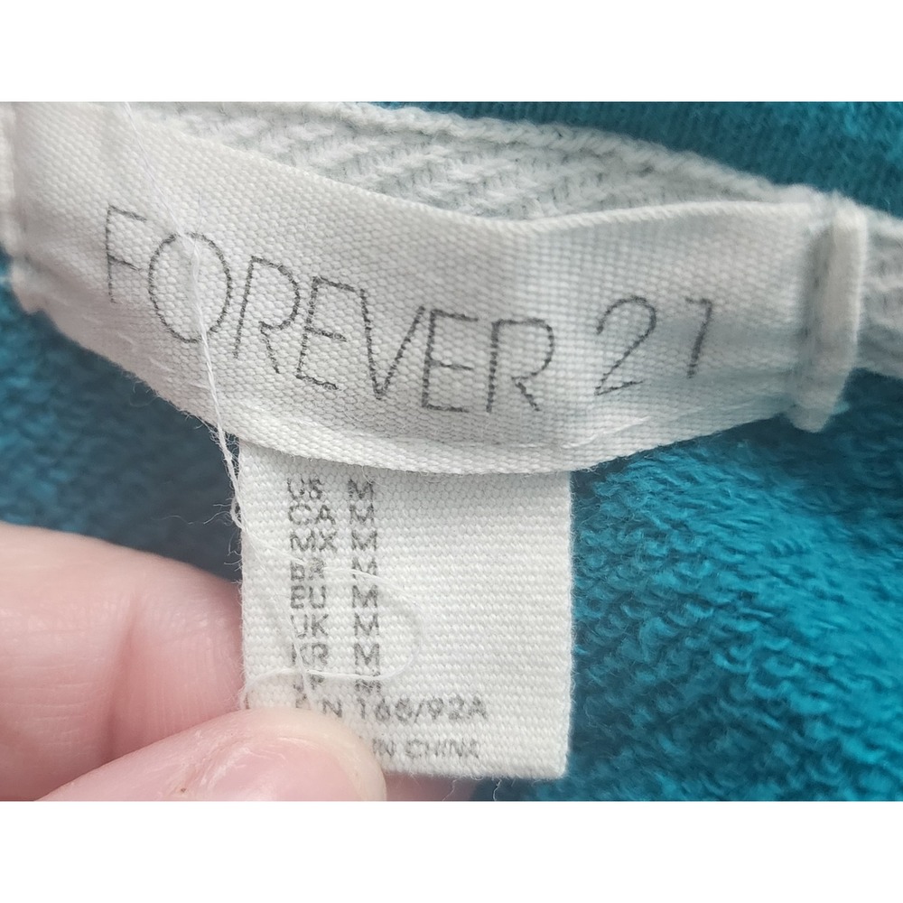 Forever 21 Teal‎ Blue Zip Up Hoodie Sweatshirt Womens Medium - Picture 3 of 9